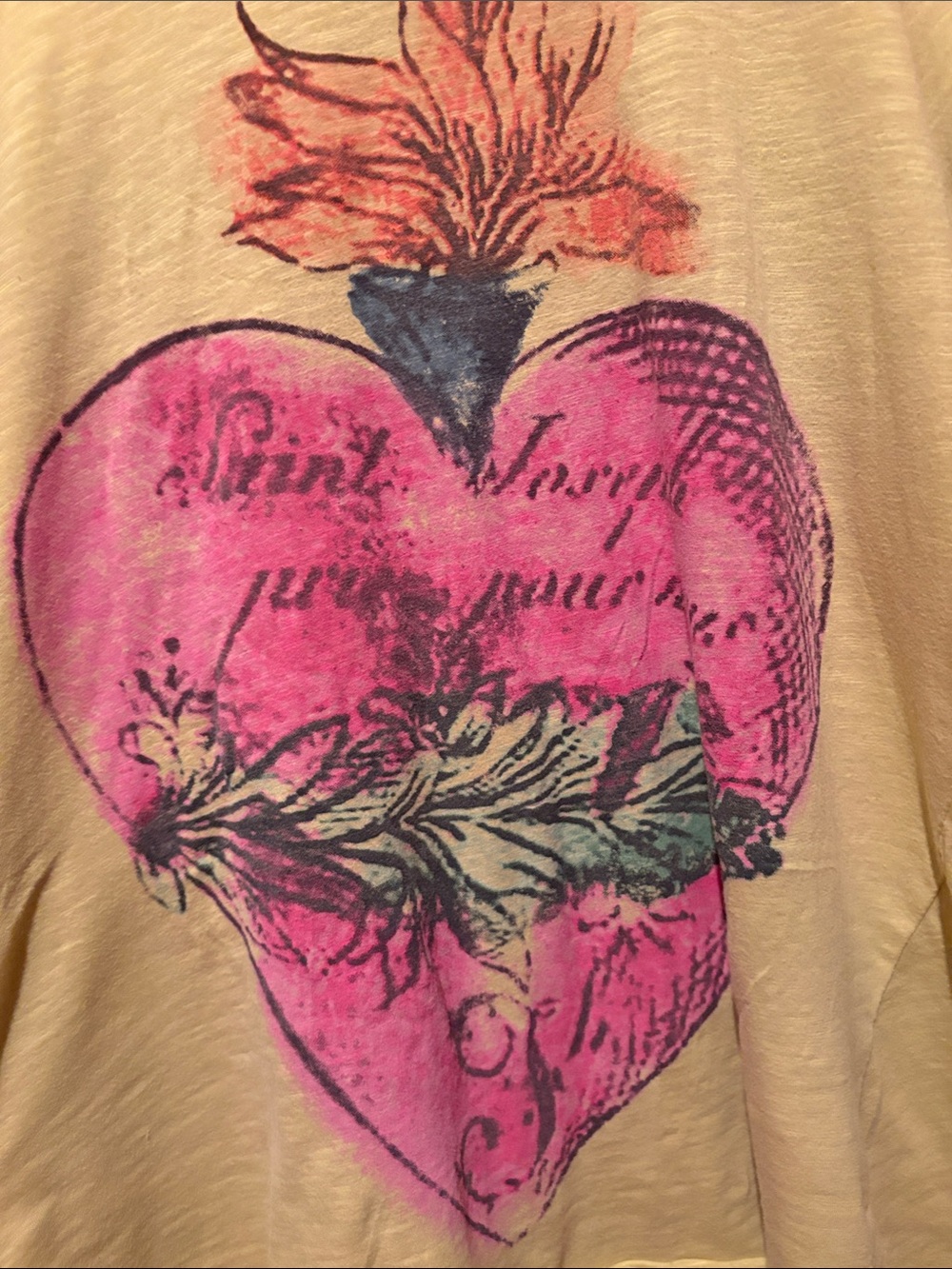 Magnolia Pearl Yellow Heart Graphic Long Sleeve Tee with Pink and Green Accents - Picture 5 of 8